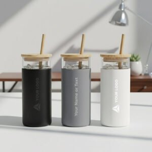 Customized Glass Tumblers with Bamboo Lid